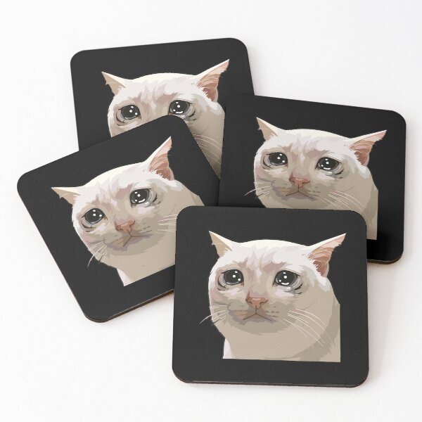 Item preview, Sad Crying Cat Meme - Cute Weeping White Feline Art designed and sold by arfindo-indra.