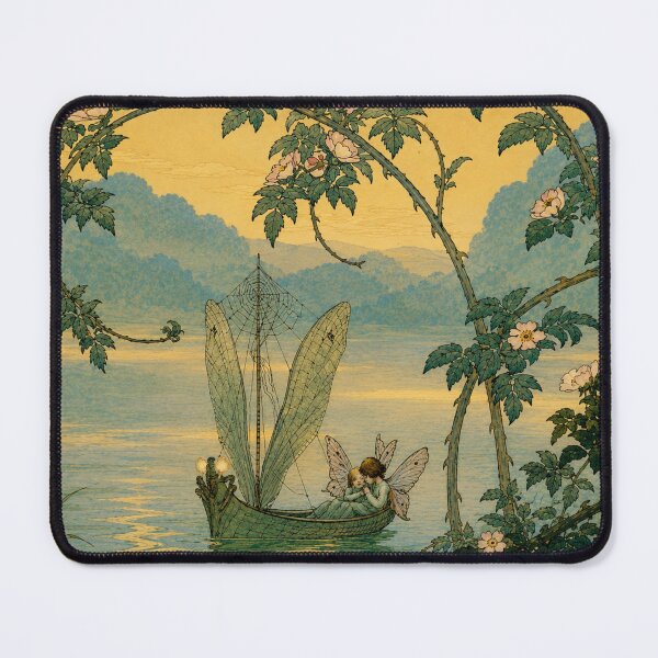 Item preview, Fairy Love Boat - Fairy Boat Vintage Illustration Dreamy Fantasy Art for Cottagecore Lovers designed and sold by RickE.
