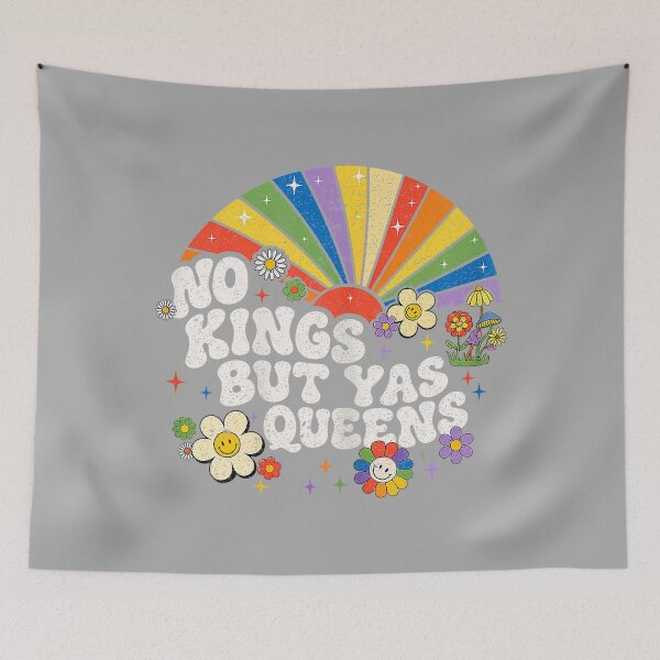 Item preview, No Kings But Yas Queens Retro Rainbow Floral LGBTQ Pride designed and sold by KathieFaugh.