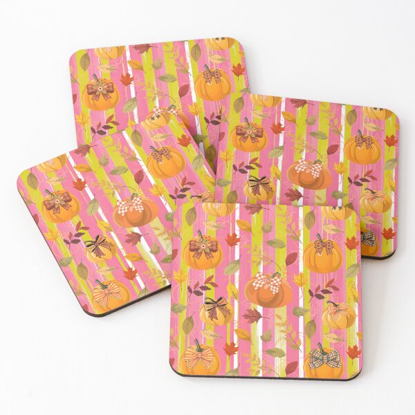 Item preview, Whimsical Fall Harvest Seamless Pattern with Decorated Pumpkins and Autumn Leaves on a Striped Background designed and sold by VibranPalette.