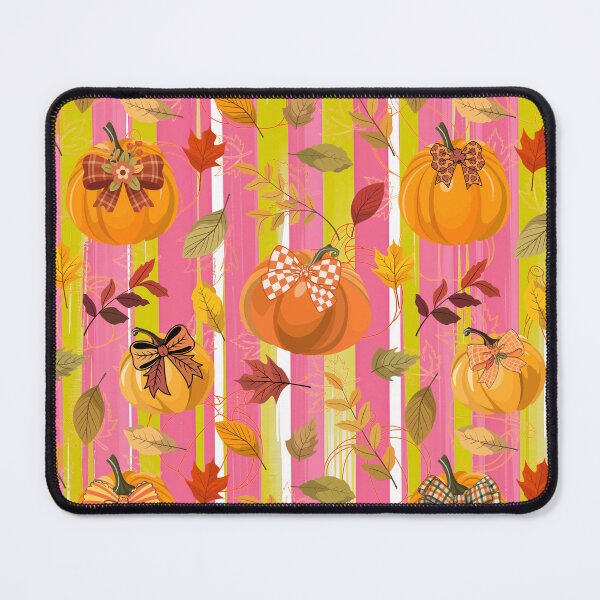 Item preview, Whimsical Fall Harvest Seamless Pattern with Decorated Pumpkins and Autumn Leaves on a Striped Background designed and sold by VibranPalette.