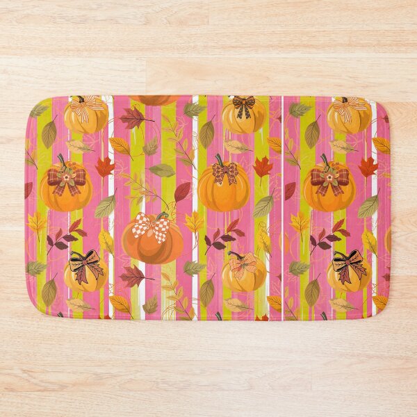 Item preview, Whimsical Fall Harvest Seamless Pattern with Decorated Pumpkins and Autumn Leaves on a Striped Background designed and sold by VibranPalette.