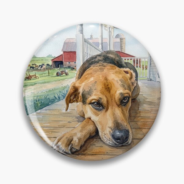Item preview, Farmhouse Porch Dog Watercolor Painting designed and sold by RescueHeart10.