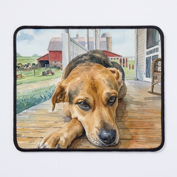 Item preview, Farmhouse Porch Dog Watercolor Painting designed and sold by RescueHeart10.