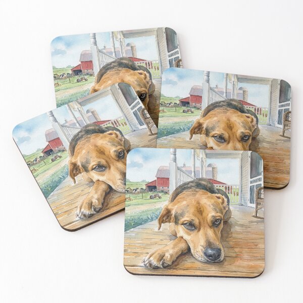 Item preview, Farmhouse Porch Dog Watercolor Painting designed and sold by RescueHeart10.