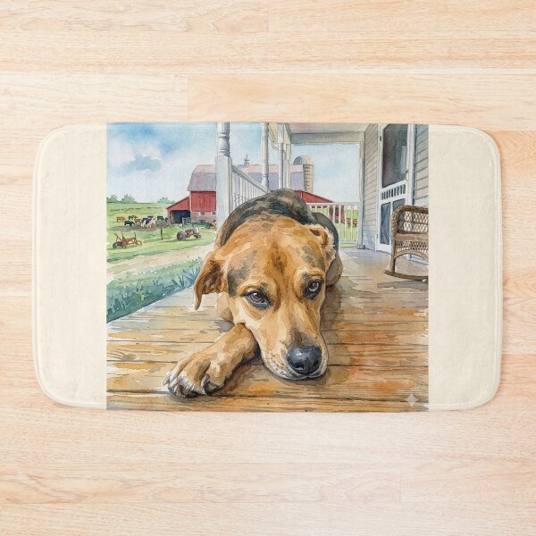 Item preview, Farmhouse Porch Dog Watercolor Painting designed and sold by RescueHeart10.