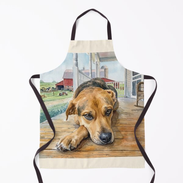 Item preview, Farmhouse Porch Dog Watercolor Painting designed and sold by RescueHeart10.