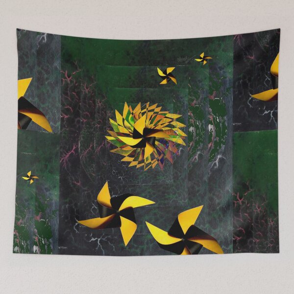 Item preview, Kinetic Pinwheels – Dark Green and Yellow Surreal Collage designed and sold by MAMA.art.Rio <Marsailhe_Milward>.