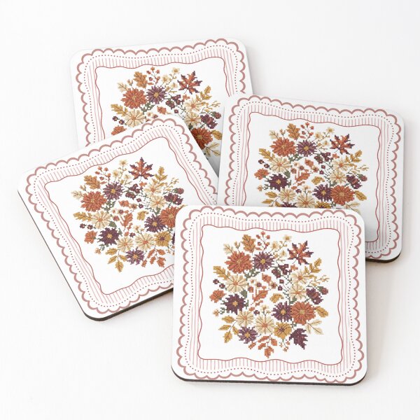 Item preview, Autumn Harvest Cross-Stitch Floral Wreath with Scalloped Frame designed and sold by VibranPalette.