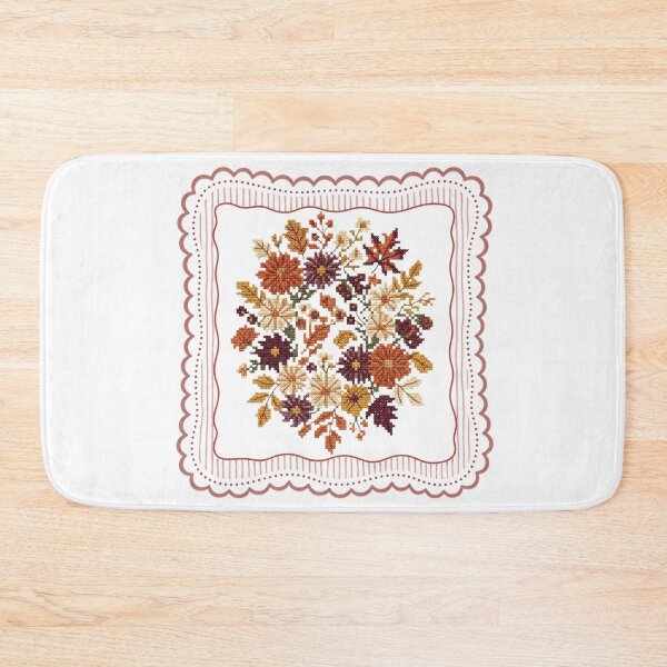 Item preview, Autumn Harvest Cross-Stitch Floral Wreath with Scalloped Frame designed and sold by VibranPalette.