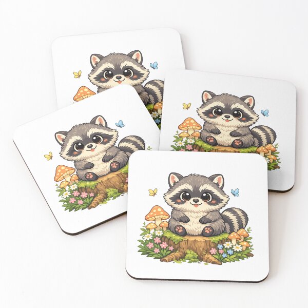 Item preview, Cute Cottagecore Raccoon on Mossy Tree Stump | Whimsical Forest Animal designed and sold by Trendykunnu.