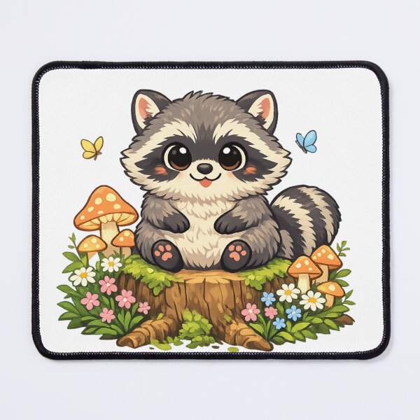 Item preview, Cute Cottagecore Raccoon on Mossy Tree Stump | Whimsical Forest Animal designed and sold by Trendykunnu.