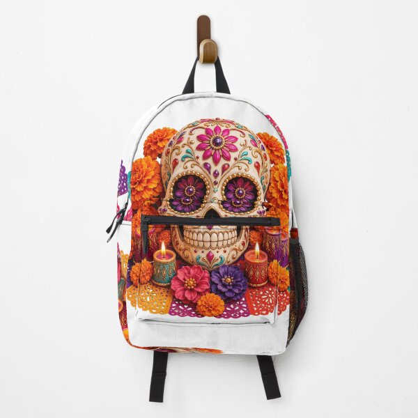 Item preview, Decorative Día de los Muertos Sugar Skull with Marigolds and Candles designed and sold by WangAew.