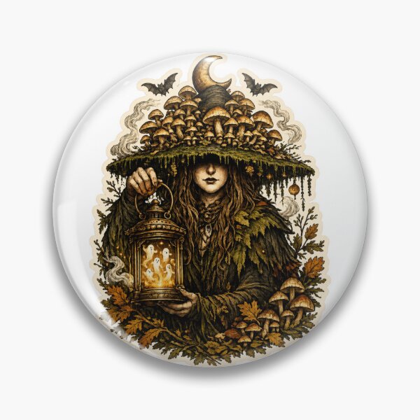 Item preview, Mushroom Witch of the Haunted Forest | Ghost Lantern Keeper | Dark Cottagecore Halloween | Forest Sorceress | Gothic Mushroom Art designed and sold by MrDev.