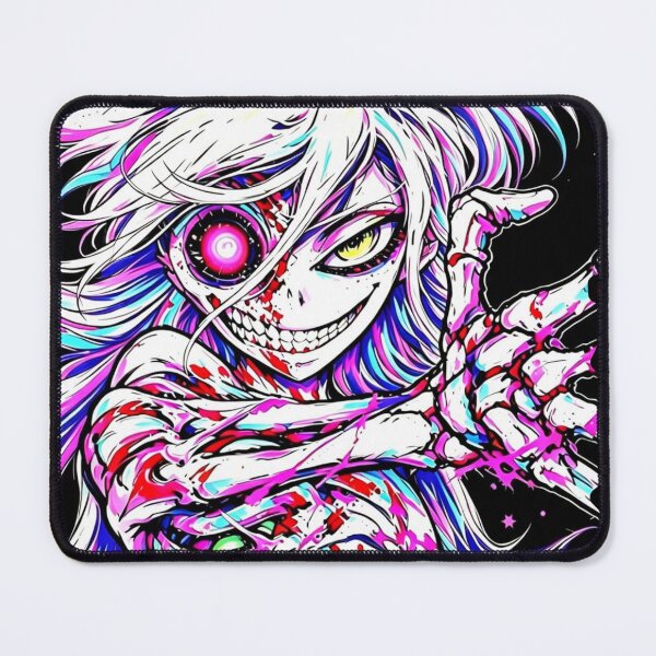 Aperçu de l'œuvre Démon anime à demi-crâne | Esthétique manga d'horreur gothique néon créée et vendue par PunkVerseStudio.