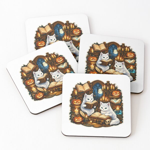Item preview, Spellbound Halloween Kittens | Witch Library Cats | Cozy Spooky Book Lovers | Magical White Cats | Gothic Halloween Art designed and sold by MrDev.