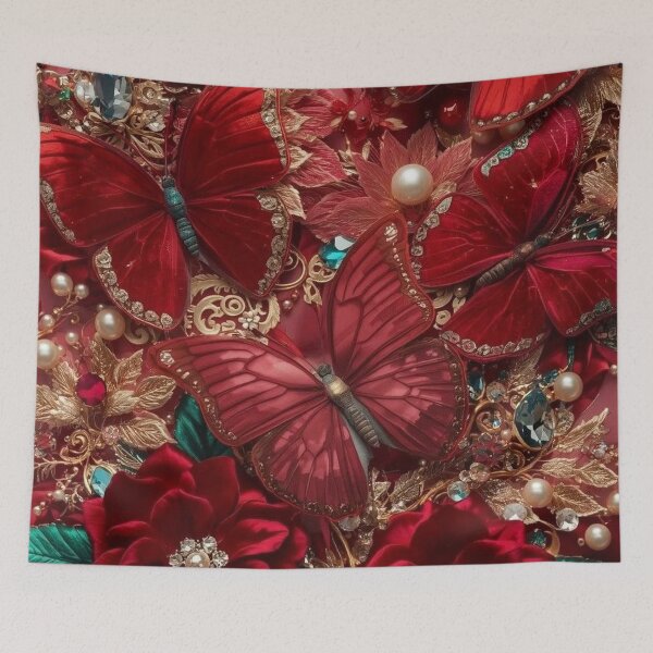 Item preview, Luxury Red Butterfly & Rose Floral Pattern | Elegant Jewel Botanical Art designed and sold by Arts121.