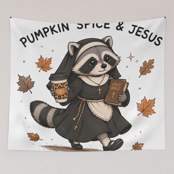 Item preview, Pumpkin Spice & Jesus Raccoon Nun Cute Christian Fall Aesthetic designed and sold by Yellowriversss.