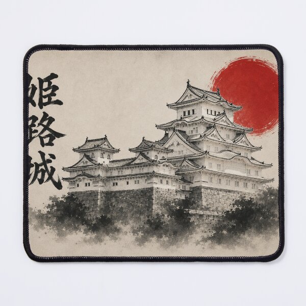 Item preview, Himeji Castle 姫路城 - Japanese Sumi-e Ink Painting with Red Sun designed and sold by KeisJapan.