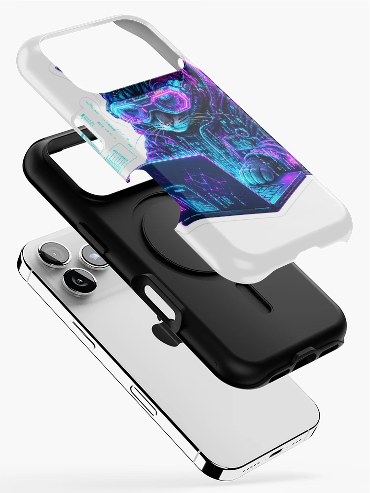 Thumbnail 2 of 4, iPhone Case, Cyberpunk Hacker Cat - Developer Matrix Code Neon Sticker designed and sold by BitCafeAI.