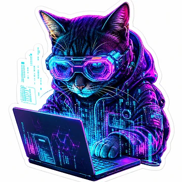 Artwork thumbnail, Cyberpunk Hacker Cat - Developer Matrix Code Neon Sticker by BitCafeAI
