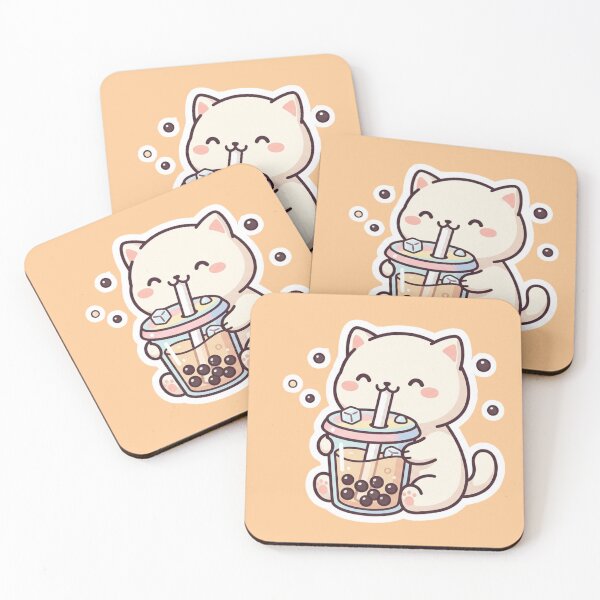Item preview, Cute Kawaii Boba Cat Drinking Milk Tea - Pastel Chibi Animal Art designed and sold by ZyloPrints.