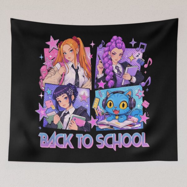 Item preview, Back To School Anime Girls And Cute Blue Cat designed and sold by DamianRoy88.
