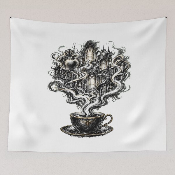 Item preview, Dark Academia Teacup Library Gothic Ink Engraving designed and sold by chattsuede.