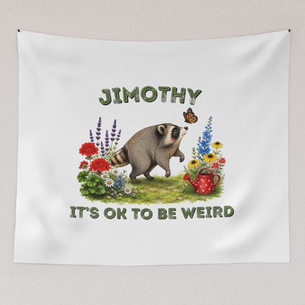 Item preview, Jimothy Raccoon Among Garden Flowers IT'S OK TO BE WEIRD designed and sold by MonteSorado.