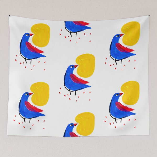 Item preview, Blue Bird and Sun – Abstract Bird Art designed and sold by Filora Atelier | Bird Art.