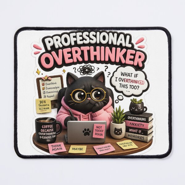 Item preview, Professional Overthinker – Funny Black Cat Sticker designed and sold by Genzfirevibes.