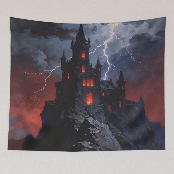 Item preview, Dark Gothic Castle in Thunderstorm | Haunted Fantasy Fortress | Dark Fantasy Art designed and sold by cr6zym1nd.