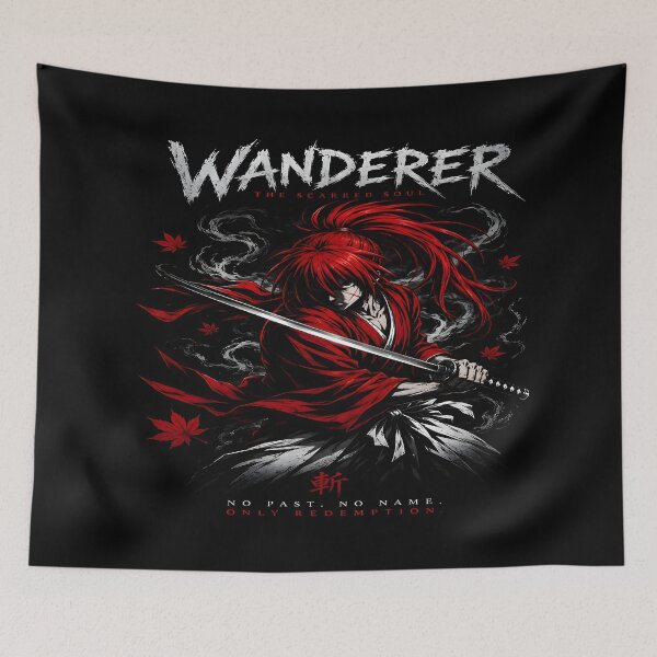 Item preview, The Wanderer-Scarred Soul - Red Hair Samurai Design designed and sold by TTdesigns123.