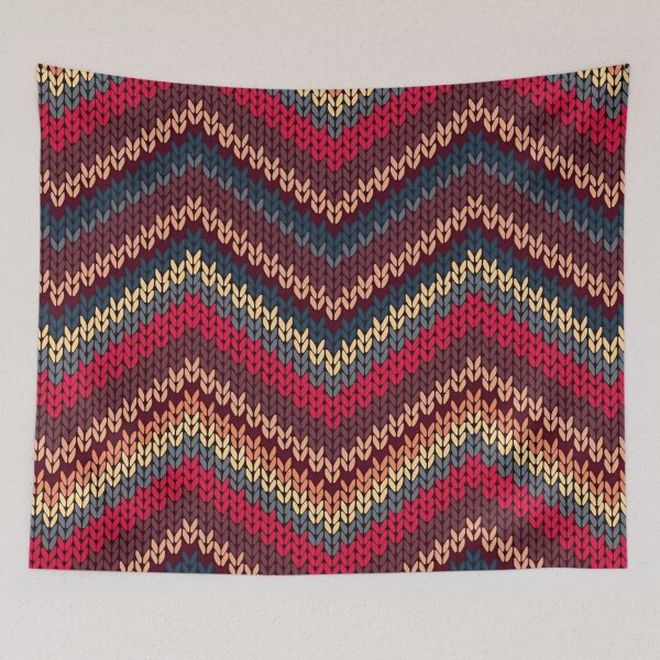 Item preview, Vibrantly Textured Knitted Chevron Pattern with Warm and Earthy Tones Complimented by a Rich Burgundy Background designed and sold by Matt_Smith.