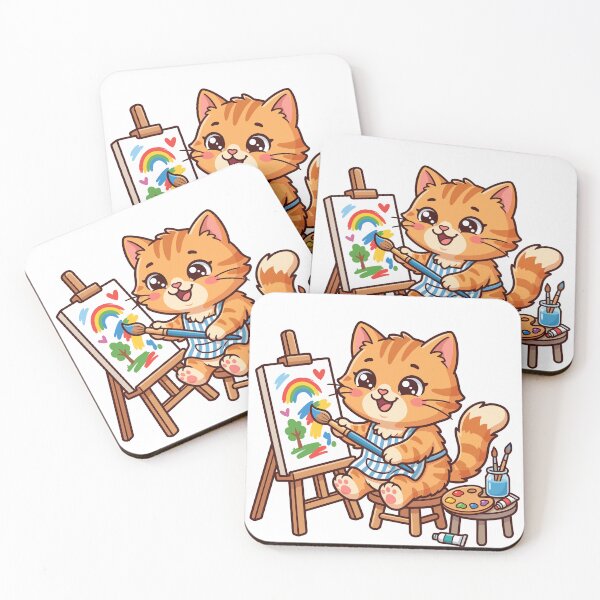 Item preview, Cute Artist Cat Painting Rainbow Canvas Illustration designed and sold by derynick.