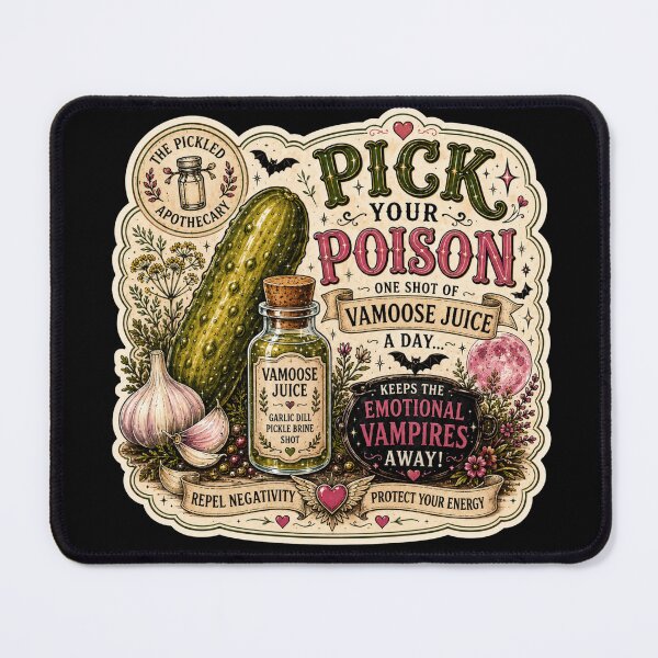 Item preview, Pick Your Poison - Vamoose Juice | Emotional Support Pickles Funny Pickle Sticker designed and sold by Imagine Ink Design Studio.