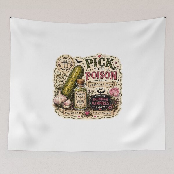 Item preview, Pick Your Poison - Vamoose Juice | Emotional Support Pickles Funny Pickle Sticker designed and sold by Imagine Ink Design Studio.
