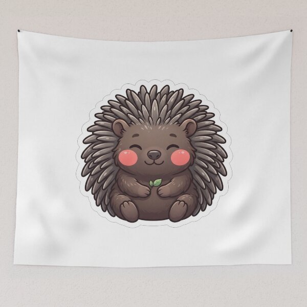 Item preview, Cute Little Hedgehog Holding A Green Leaf designed and sold by Owcomm.