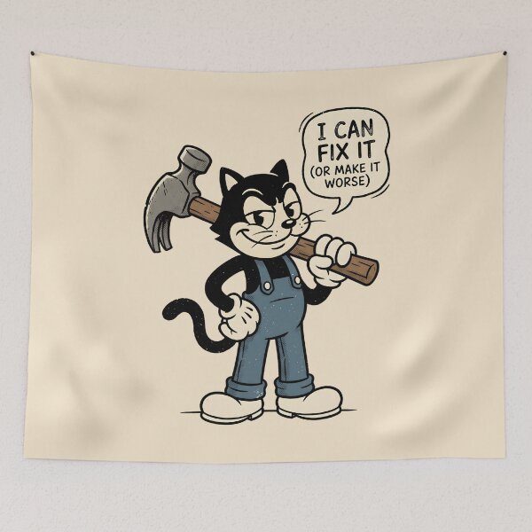 Item preview, I Can Fix It Vintage Mascot Retro Cartoon Handyman Humor designed and sold by SplashTastic.