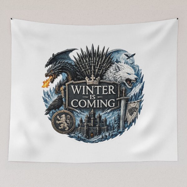 Item preview, Epic Frost Kingdom Dragon & Wolf Fantasy Crest Sticker | Medieval Dark Fantasy Vinyl Decal designed and sold by DKraftz.