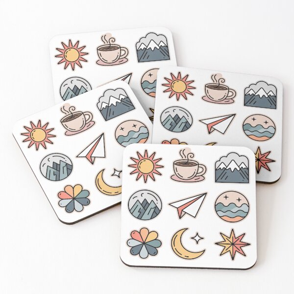 Item preview, Boho Minimalist Sticker Sheet – Celestial Sun Moon Star, Mountains, Coffee & Paper Plane Line Art Pack designed and sold by FestivityFinds.