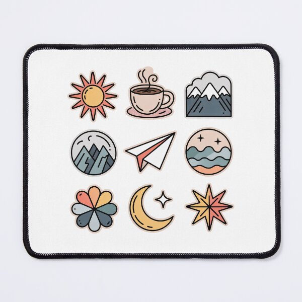 Item preview, Boho Minimalist Sticker Sheet – Celestial Sun Moon Star, Mountains, Coffee & Paper Plane Line Art Pack designed and sold by FestivityFinds.