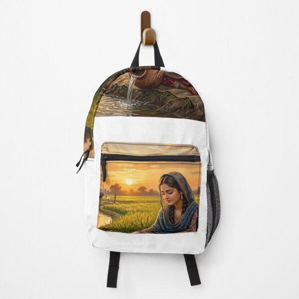 Item preview, Pakistani Punjabi Village Girl Filling Clay Pot at Sunset Water Canal Painting designed and sold by Arts121.