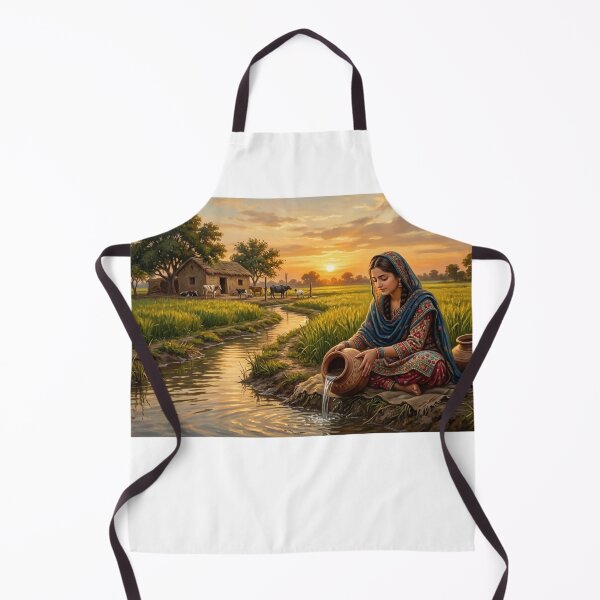 Item preview, Pakistani Punjabi Village Girl Filling Clay Pot at Sunset Water Canal Painting designed and sold by Arts121.