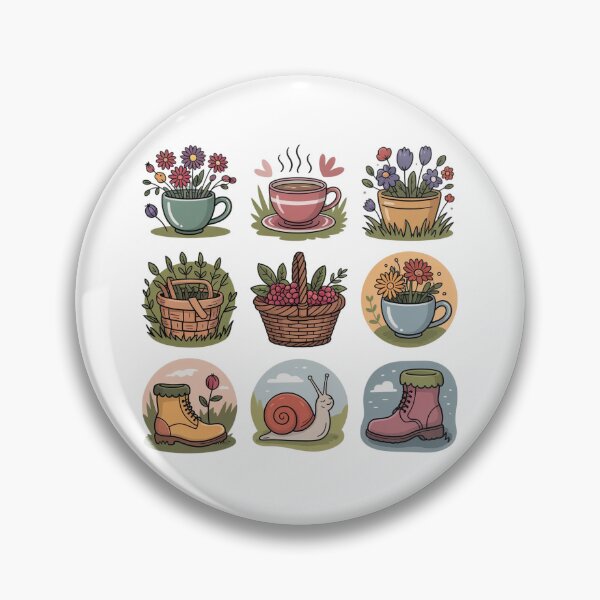 Item preview, Cute Cottagecore Garden Sticker Sheet – Aesthetic Snail, Teacup Flowers, Hiking Boots & Picnic Basket Pack designed and sold by FestivityFinds.