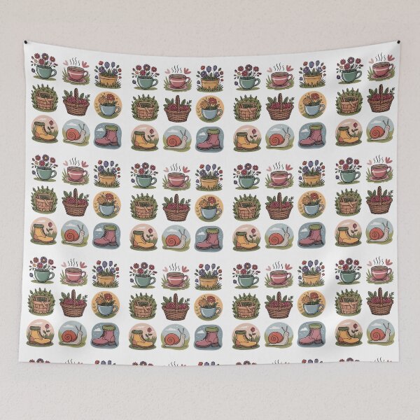 Item preview, Cute Cottagecore Garden Sticker Sheet – Aesthetic Snail, Teacup Flowers, Hiking Boots & Picnic Basket Pack designed and sold by FestivityFinds.