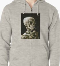 Head of a skeleton with a burning cigarette Zipped Hoodie