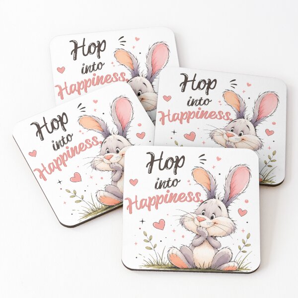 Item preview, Hop Into Happiness Cute Bunny Quote | Adorable Kawaii Rabbit Illustration | Easter Bunny Gift Design designed and sold by CRAZZYDOODLES.