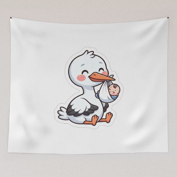 Item preview, Cute Stork Delivering A Sweet Newborn Baby designed and sold by Owcomm.