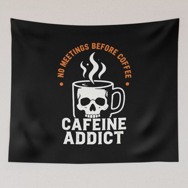 Item preview, No Meetings Before Coffee Caffeine Addict Skull Coffee Mug Funny Office Humor Vintage T-Shirt designed and sold by FestivityFinds.
